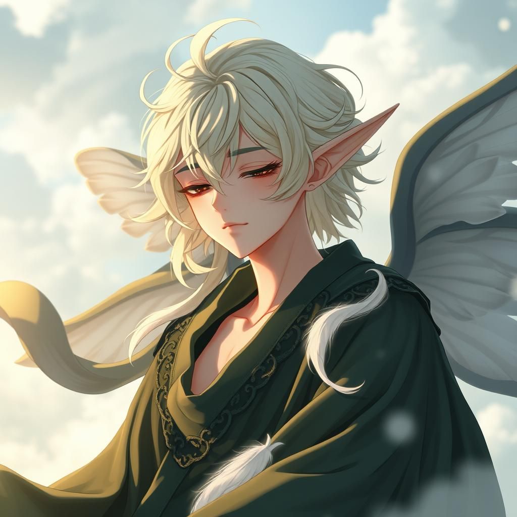 Ethereal Cloud Sylph in Flowing Green Attire