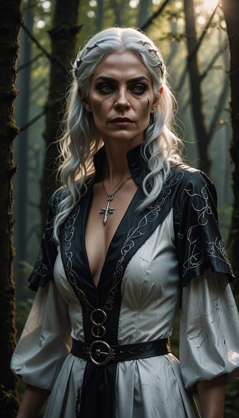 Athletic Italian Witch in Mystical Forest, Hyperrealism