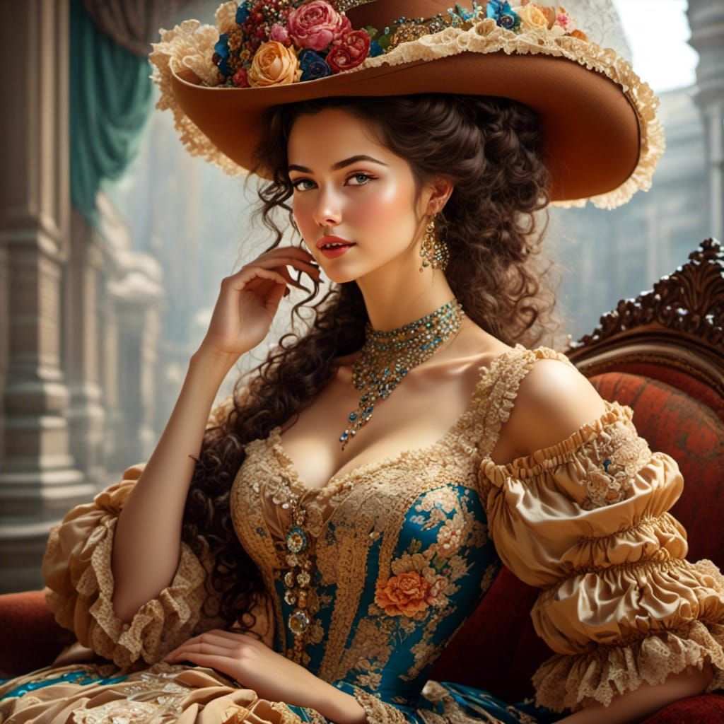 Elegant Steampunk Woman in Luxurious Gown