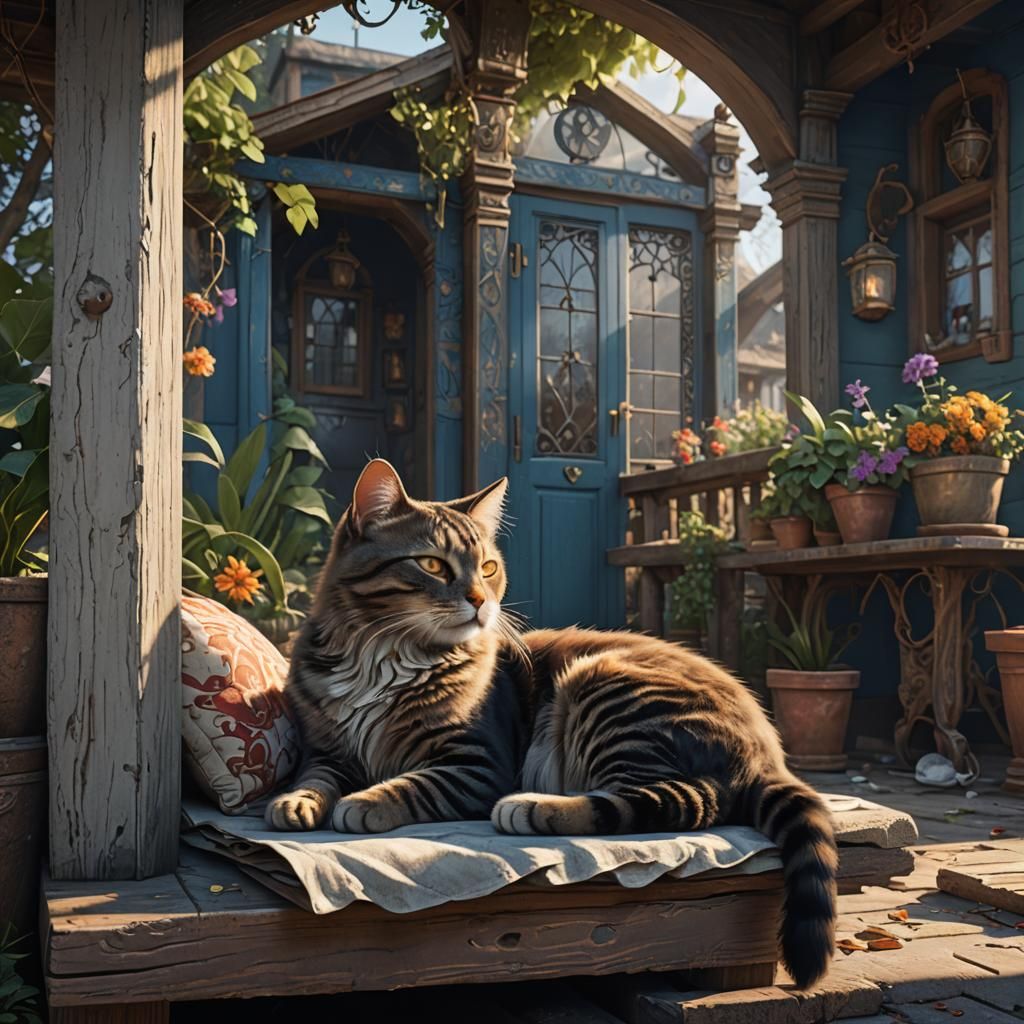Cat Nap: Detailed Matte Painting in Deep Color