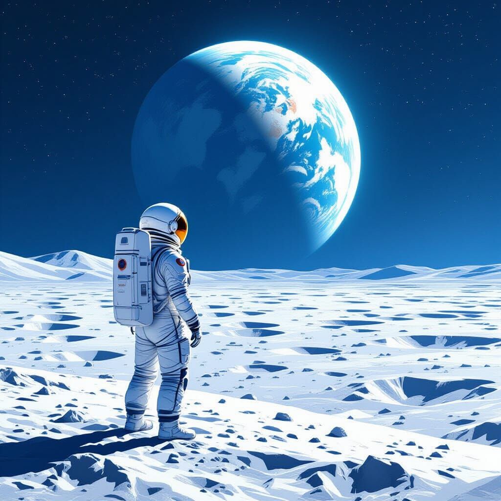 Astronaut Gazing at Earth from the Moon