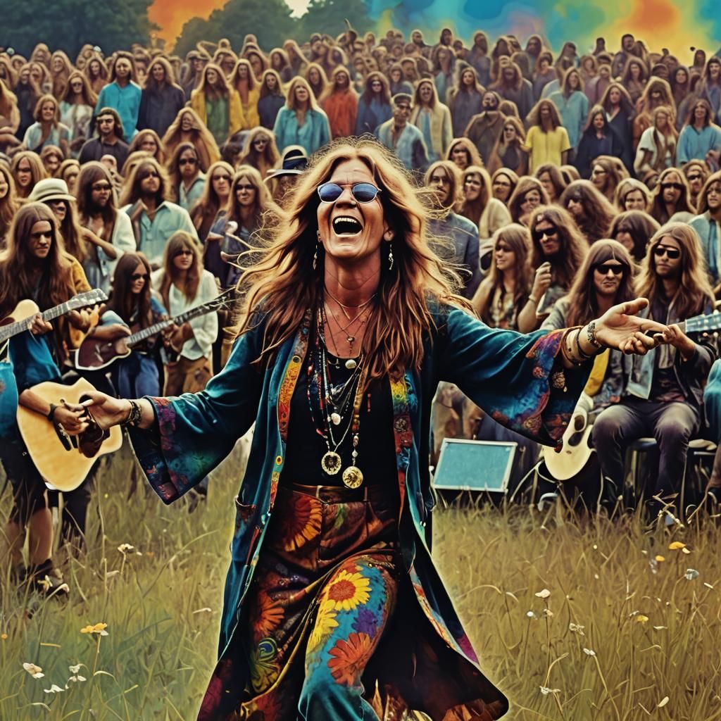 Janis Joplin Concert with Psychedelic Double Exposure