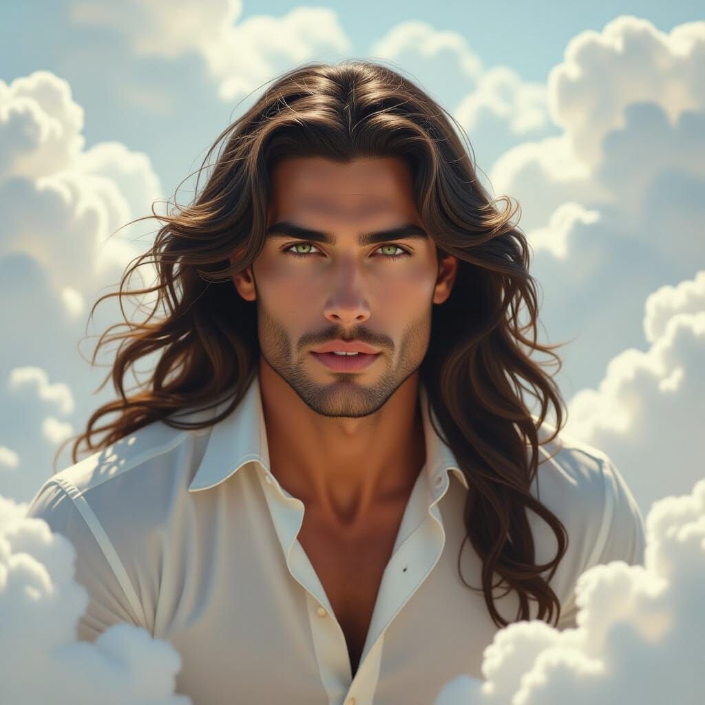 Ethereal Man on Clouds, Dreamlike Digital Painting