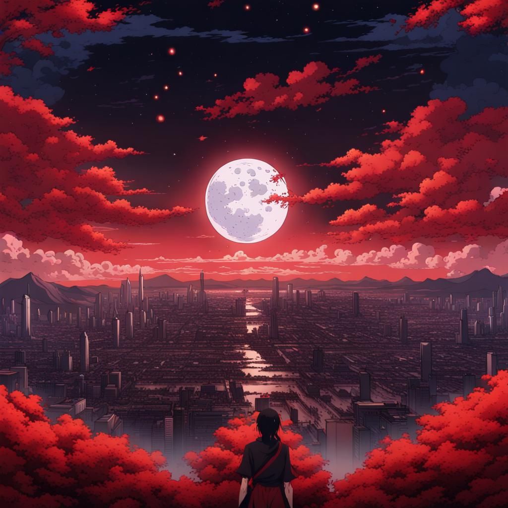 Sharingan Moonlit Anime Night Sky in Detailed Matte Painting