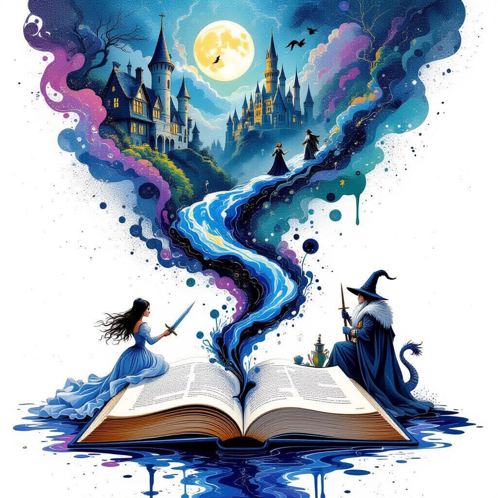 Beatrix Potter Style Ink River Transforms into Fantasy Dream...