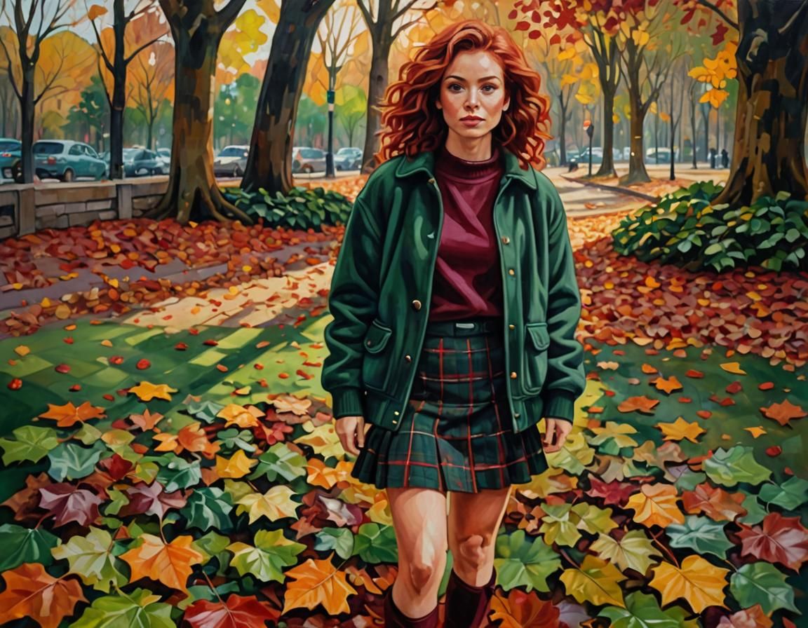 Autumn Woman Portrait in Abstract Expressionist Style