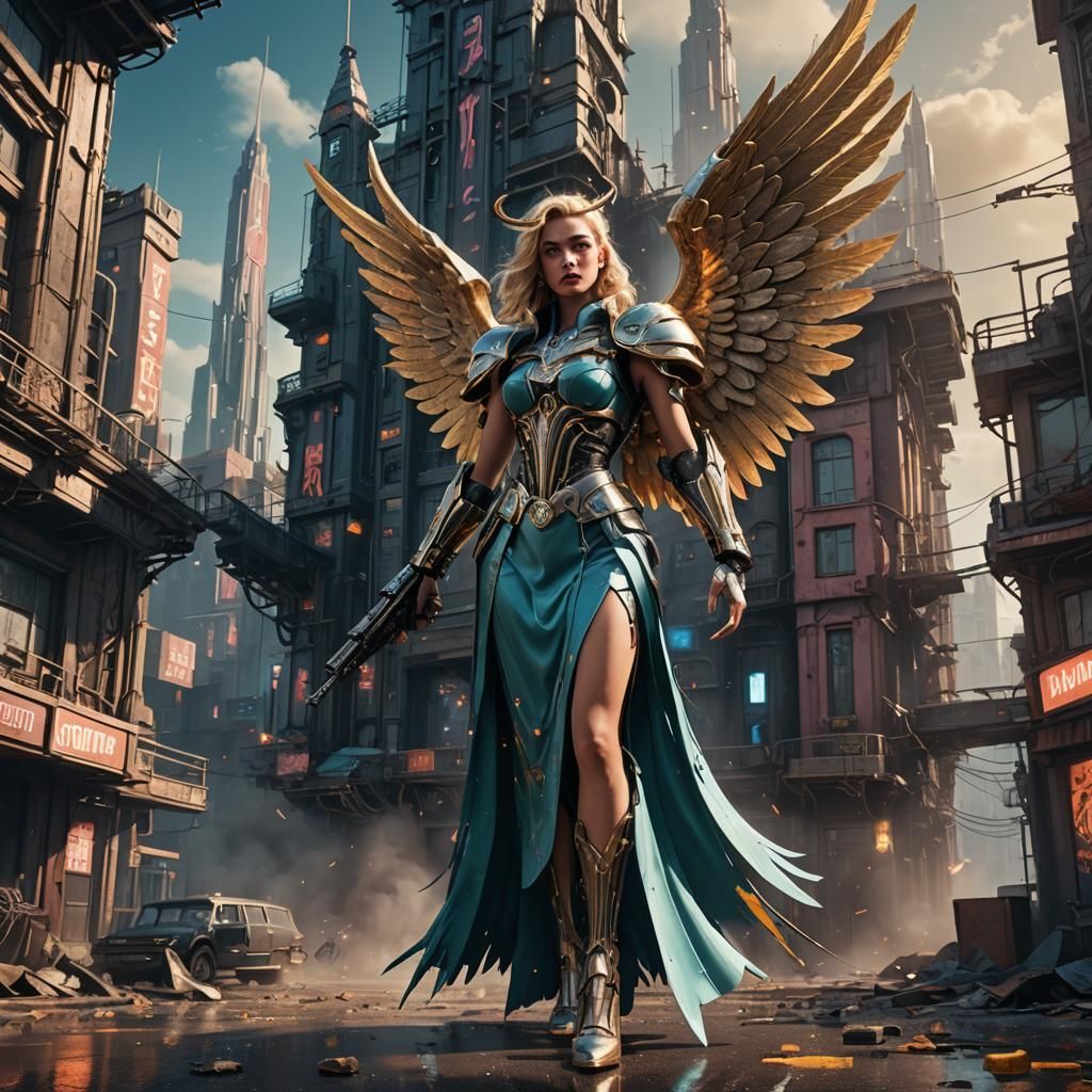 Gangster Angel in Retrofuturistic Matte Painting