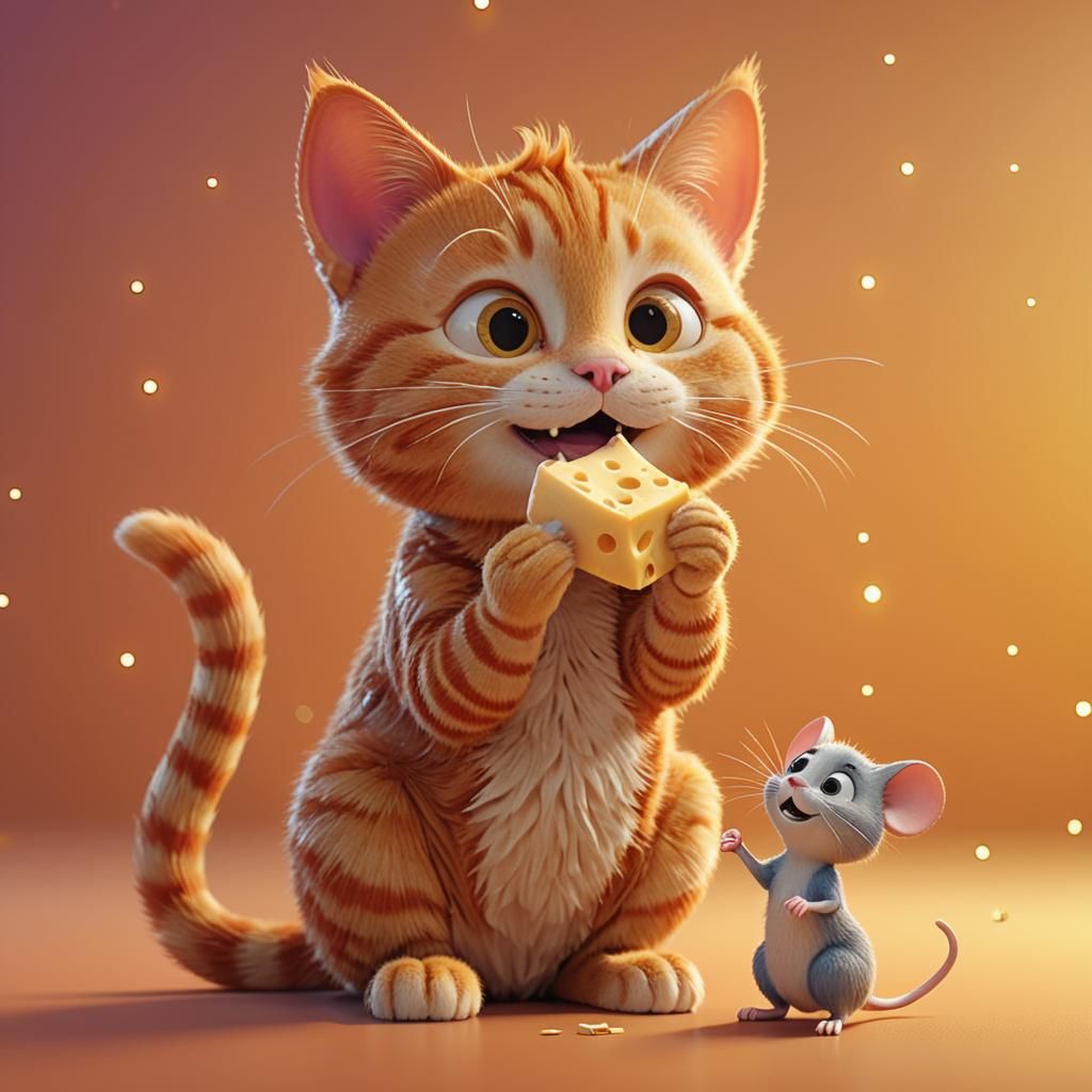 Cat and Mouse in Pixar-Style 3D Art