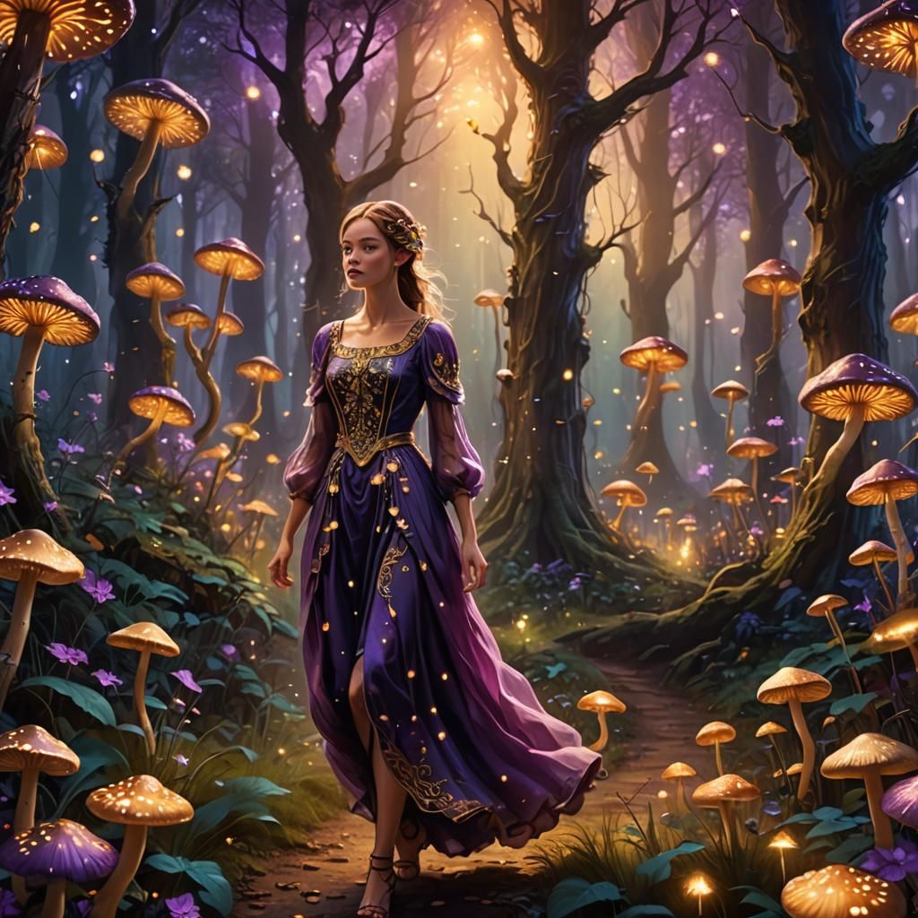 Mystical Forest Fantasy Art with Glowing Fireflies