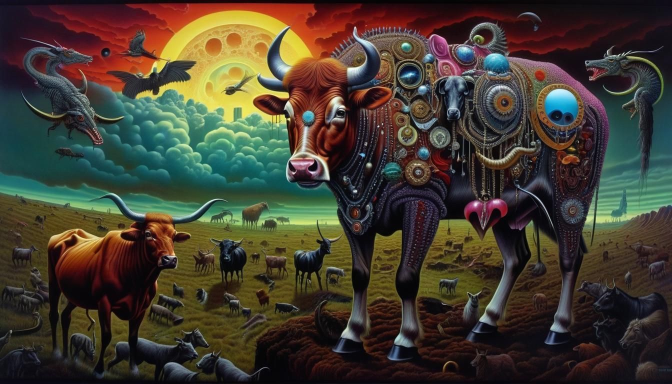 Surreal Cattle Mutilation in Hyperdetailed Horror Style