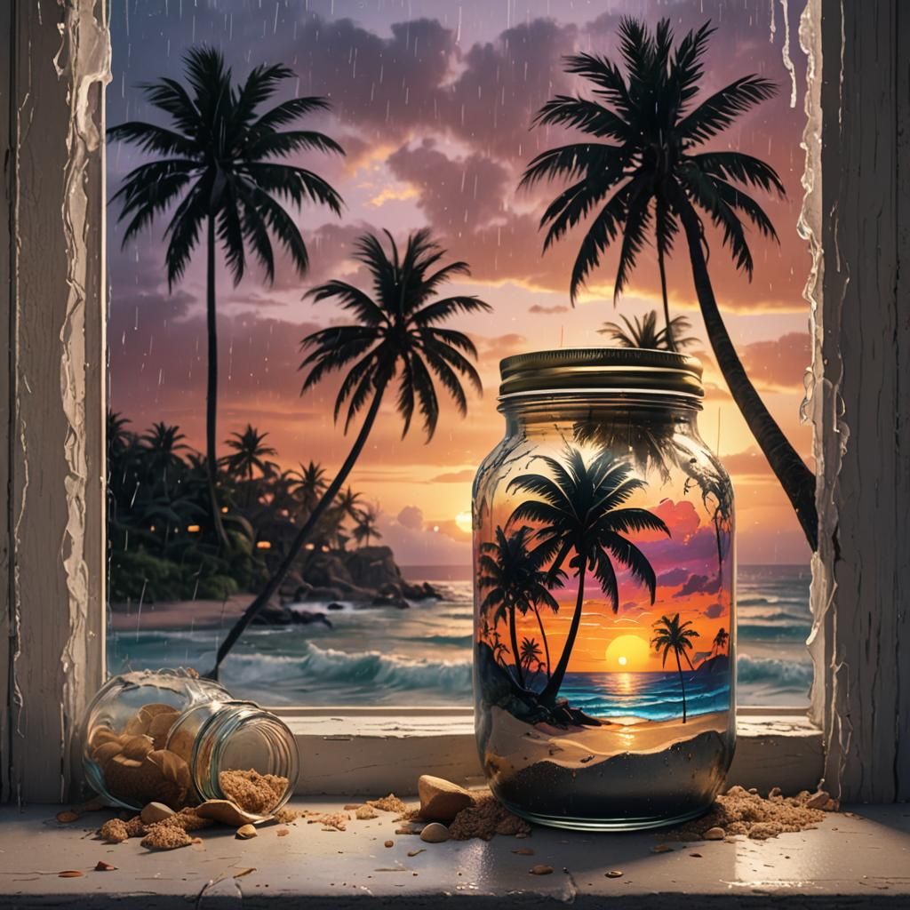 Sunset Beach in a Jar: Detailed Matte Painting