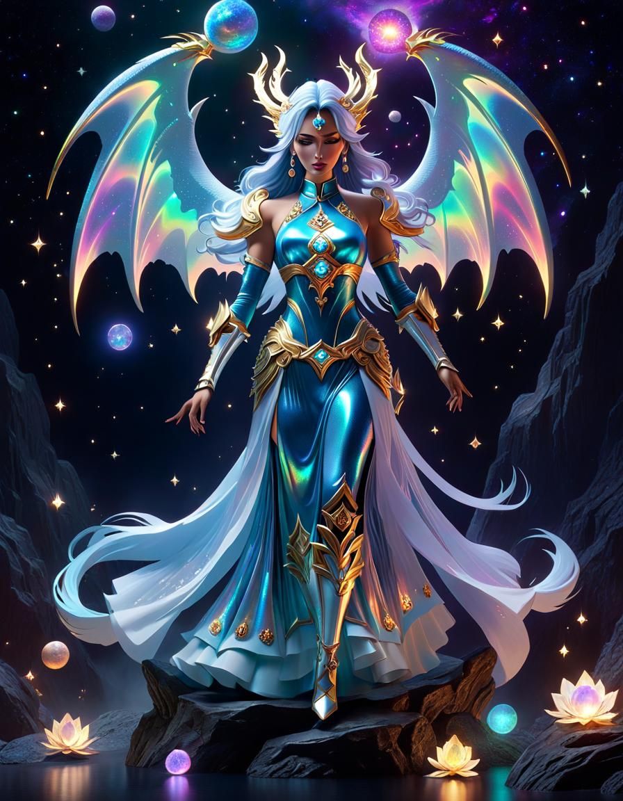 Rainbow Dragon Girl with Slime Body in Anime Style