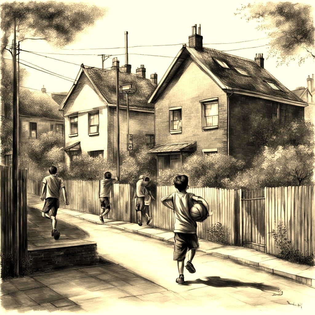 Boys Playing Basketball: Retro Charcoal Drawing