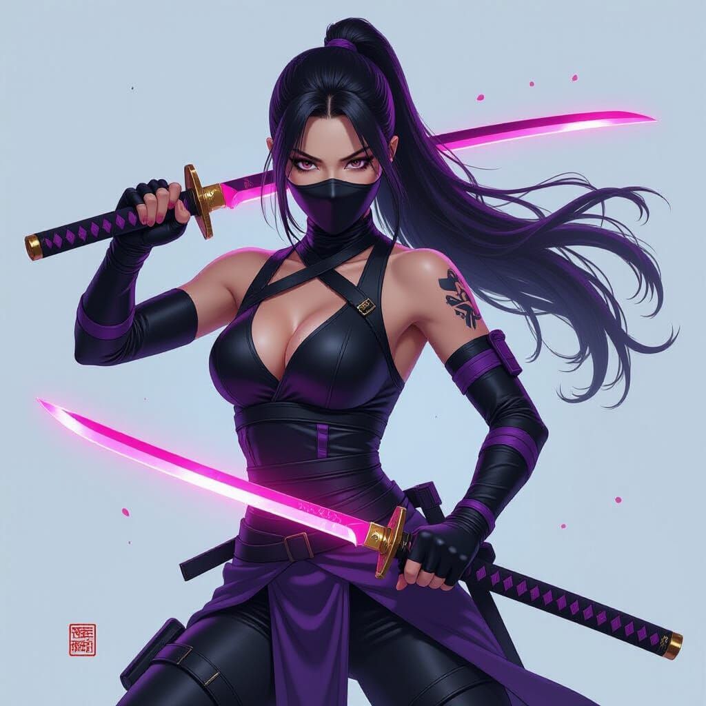 Dynamic Ninja with Psy Blade and Katana