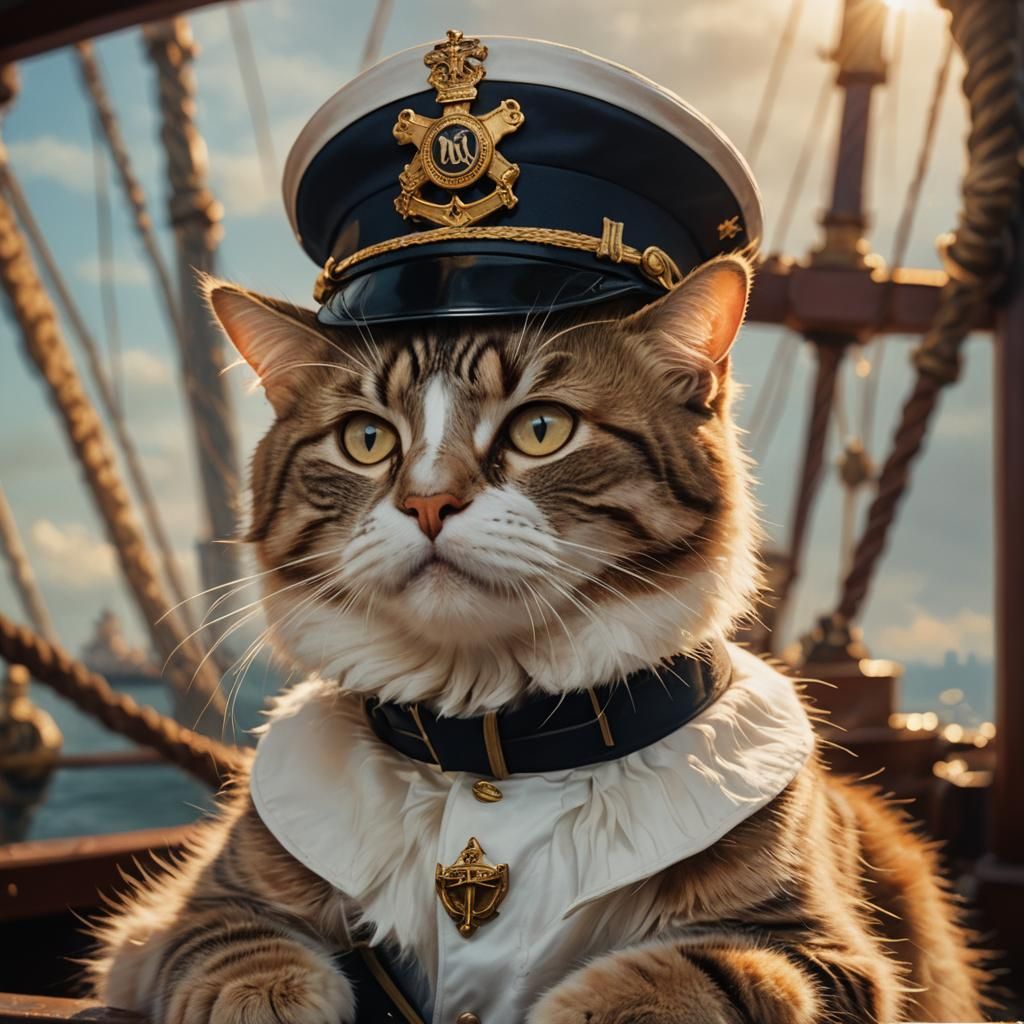 Captain Cat Portrait in Nostalgic Oil Painting Style