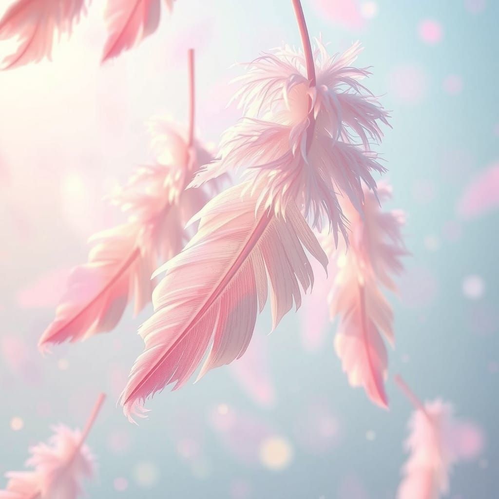 Whimsical Pastel Sequin Feathers in Mid-Air