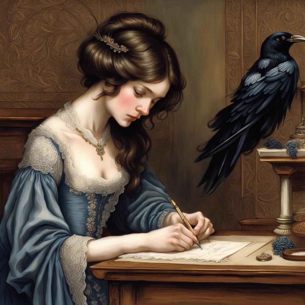 Maiden Writing Letter in Pre-Raphaelite Style