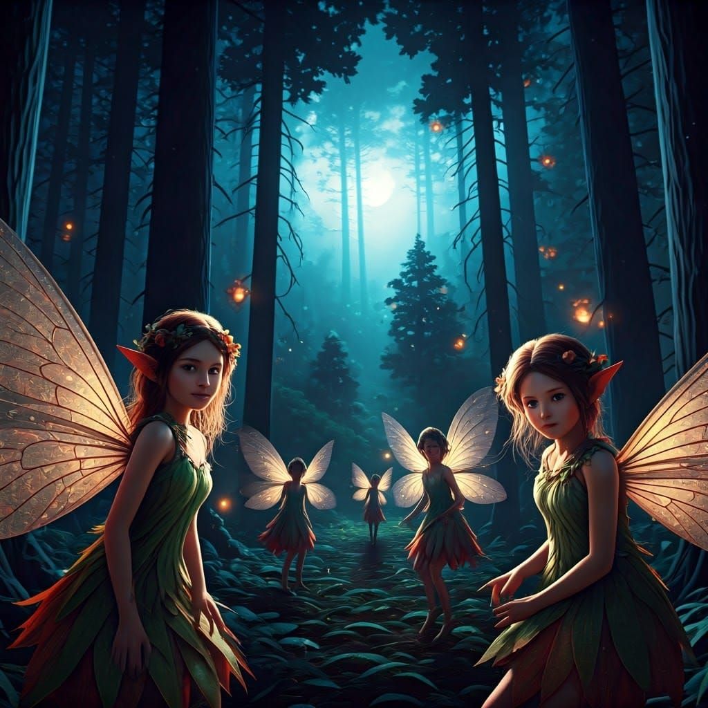 Enchanted Forest Fairies in Hyper-Realistic Moonlight