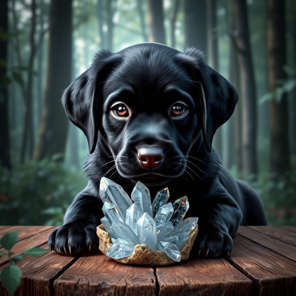 Heart-Melting Black Labrador Puppy in Mystical Forest