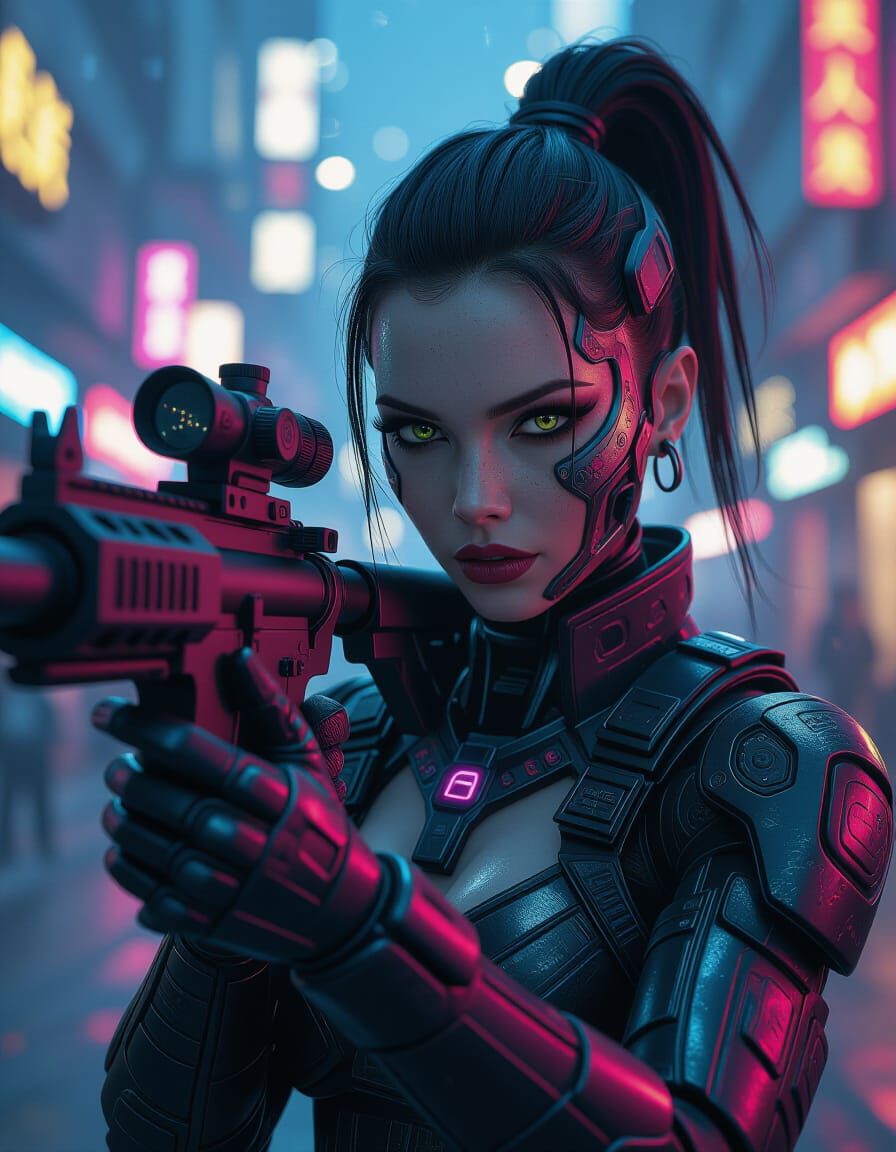 Biomechanical Horror Maiden with Laser Rifle