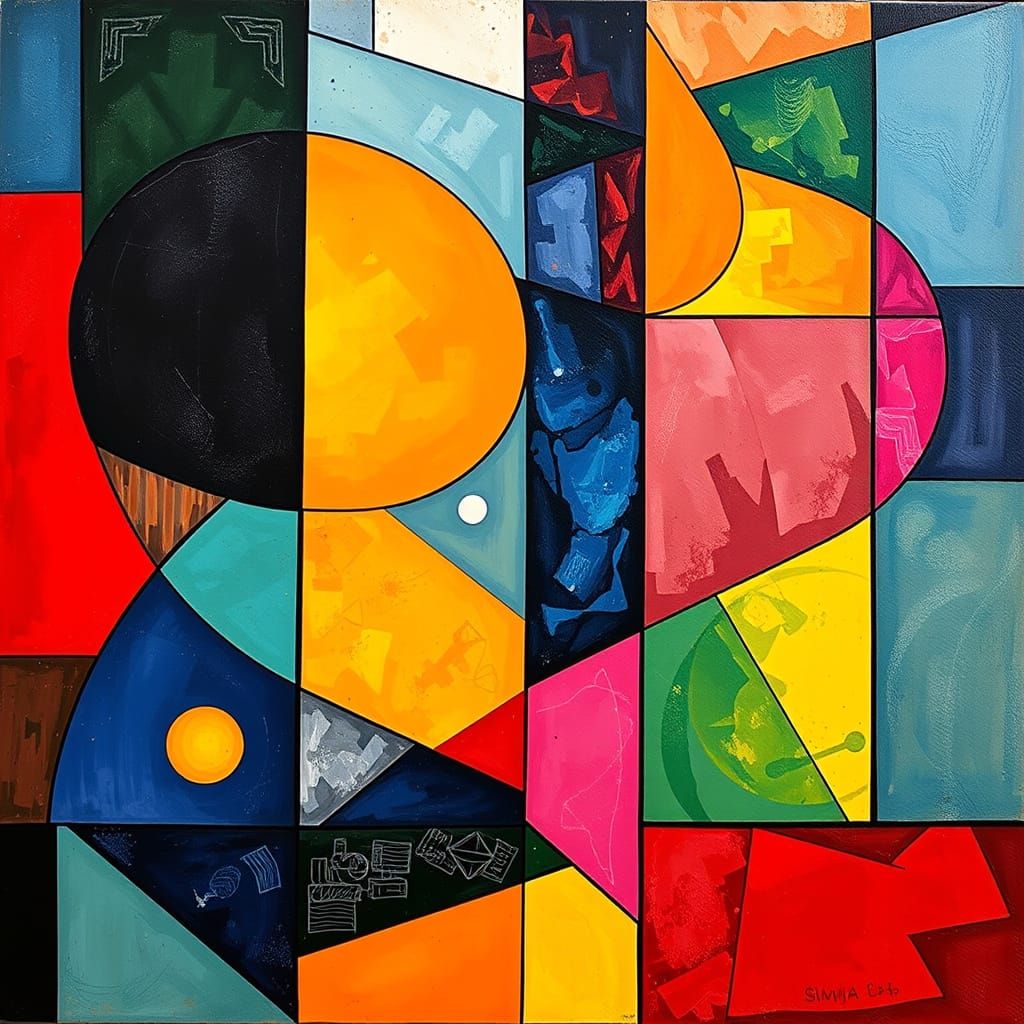 Abstract Cubist Composition with Geometric Shapes