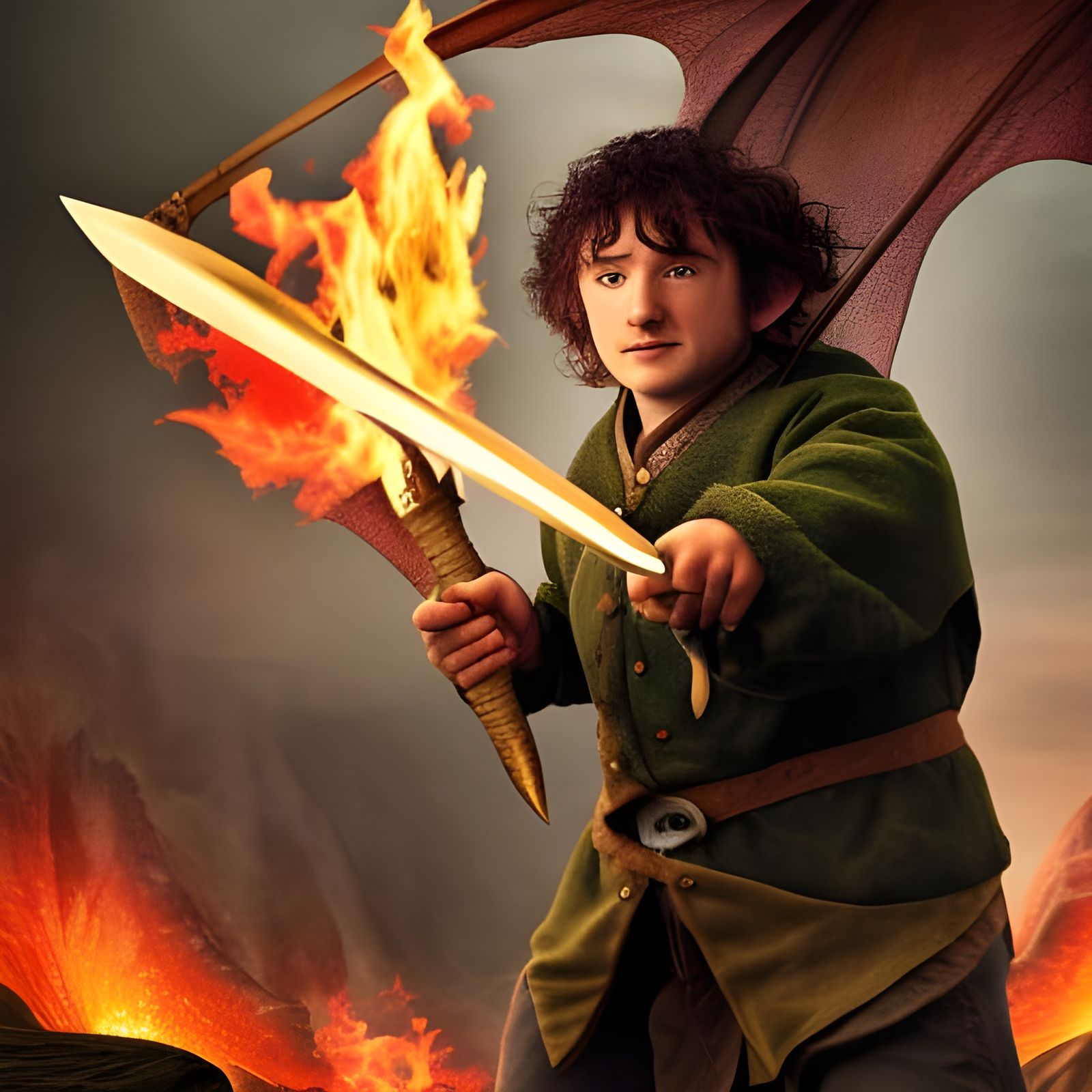 Hobbit Defends Lake Town From Dragon in Fantasy Art