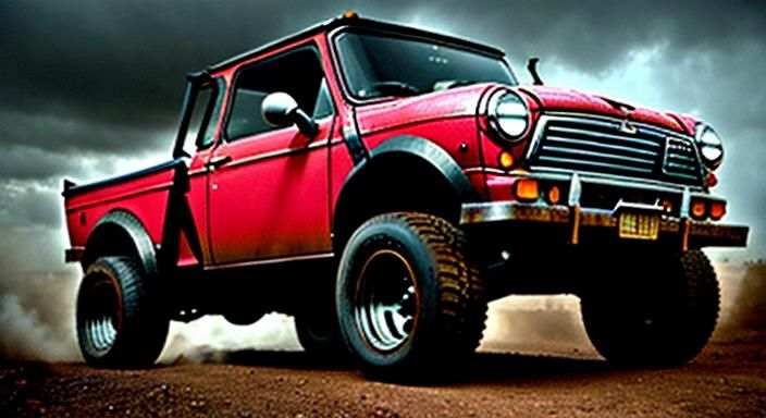 90s Mini 4x4 Tow Truck Rat Rod: Digital Matte Painting