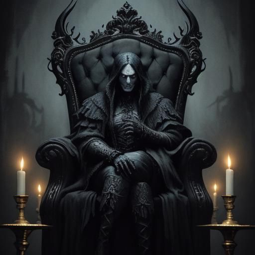 Dark Expressionist Portrait of a Rabbit on Throne