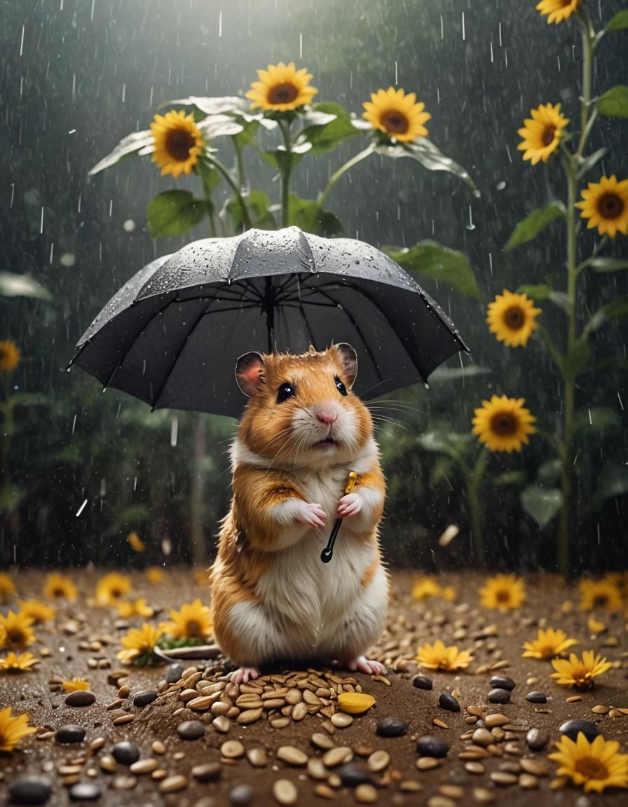 Cute Hamster in Sunflower Seed Rain