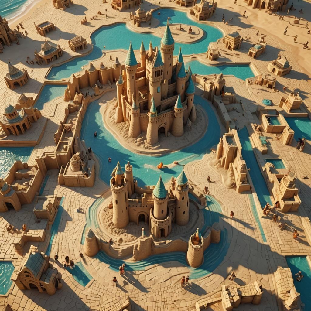 Kids Explore Sandcastle in Stylized 3D Rendering