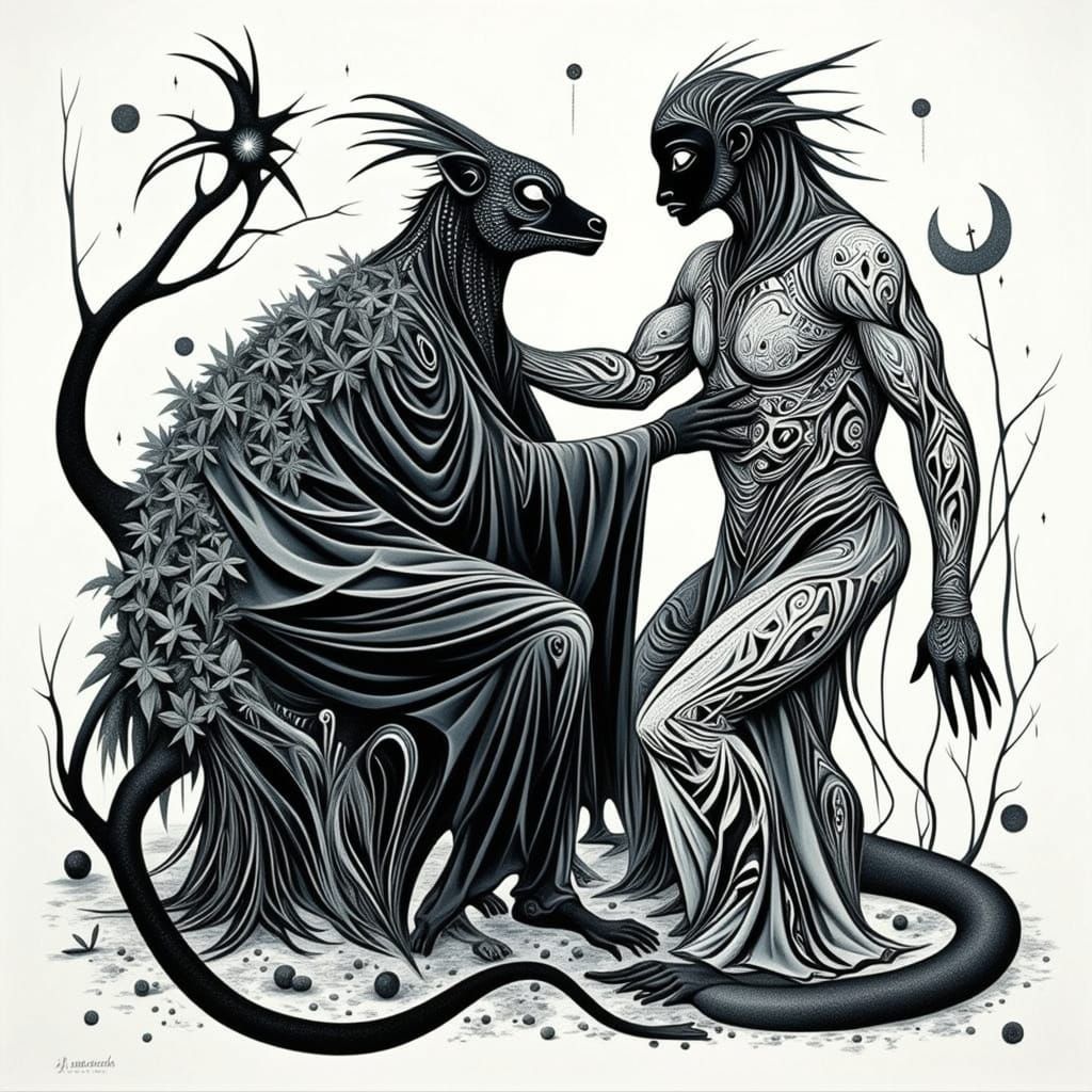 Enigmatic Creatures in a Vibrant Landscape