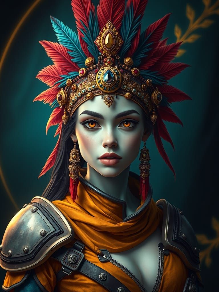 Ethereal Woman with Turquoise Skin: Digital Art Portrait