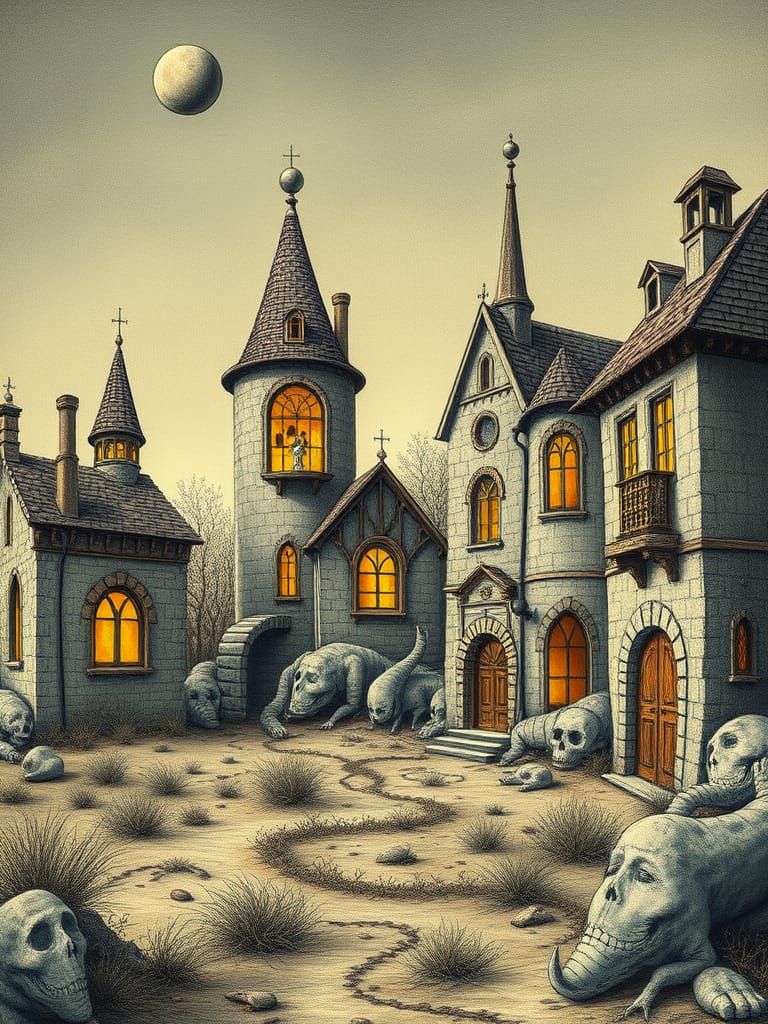 Surreal Horror Landscape Inspired by Architectural Masters