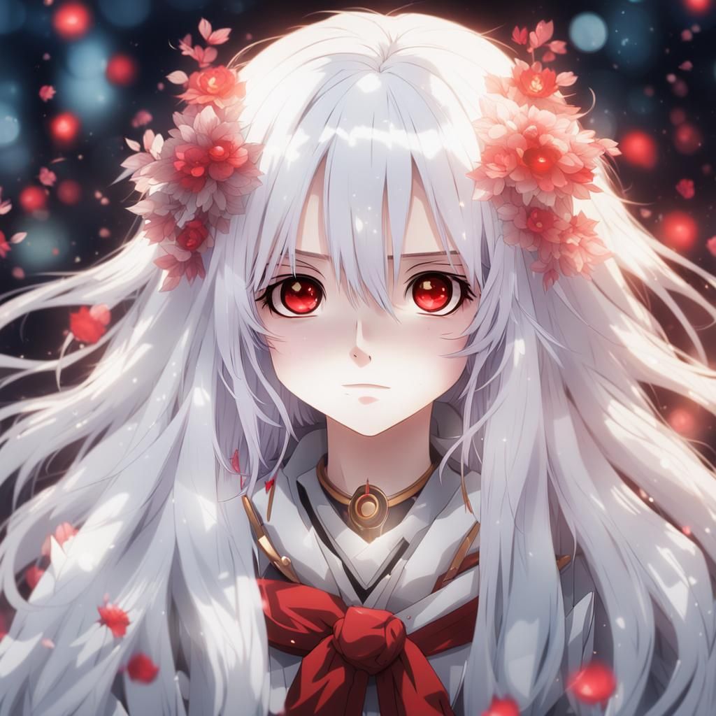 Ethereal Anime Girl Portrait with Red Eyes