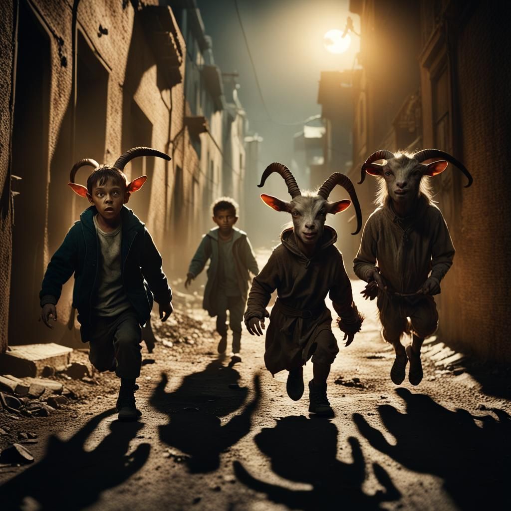 Terrifying Goblin Chasing Children in Dark Alley