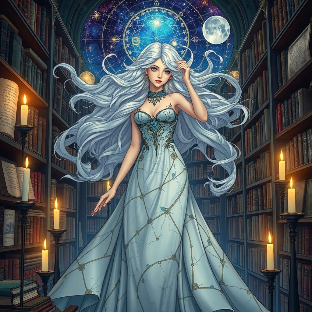Celestial Librarian in Art Nouveau Fantasy Style