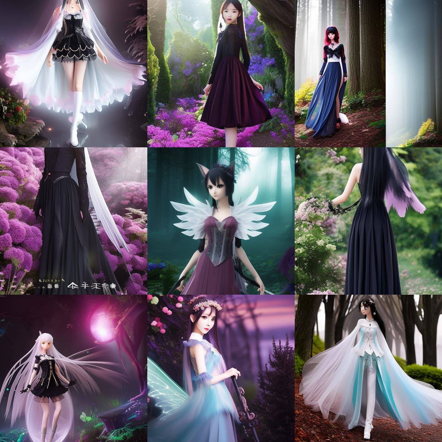 Gothic Elf Fairy with Glass Wings in Anime Style