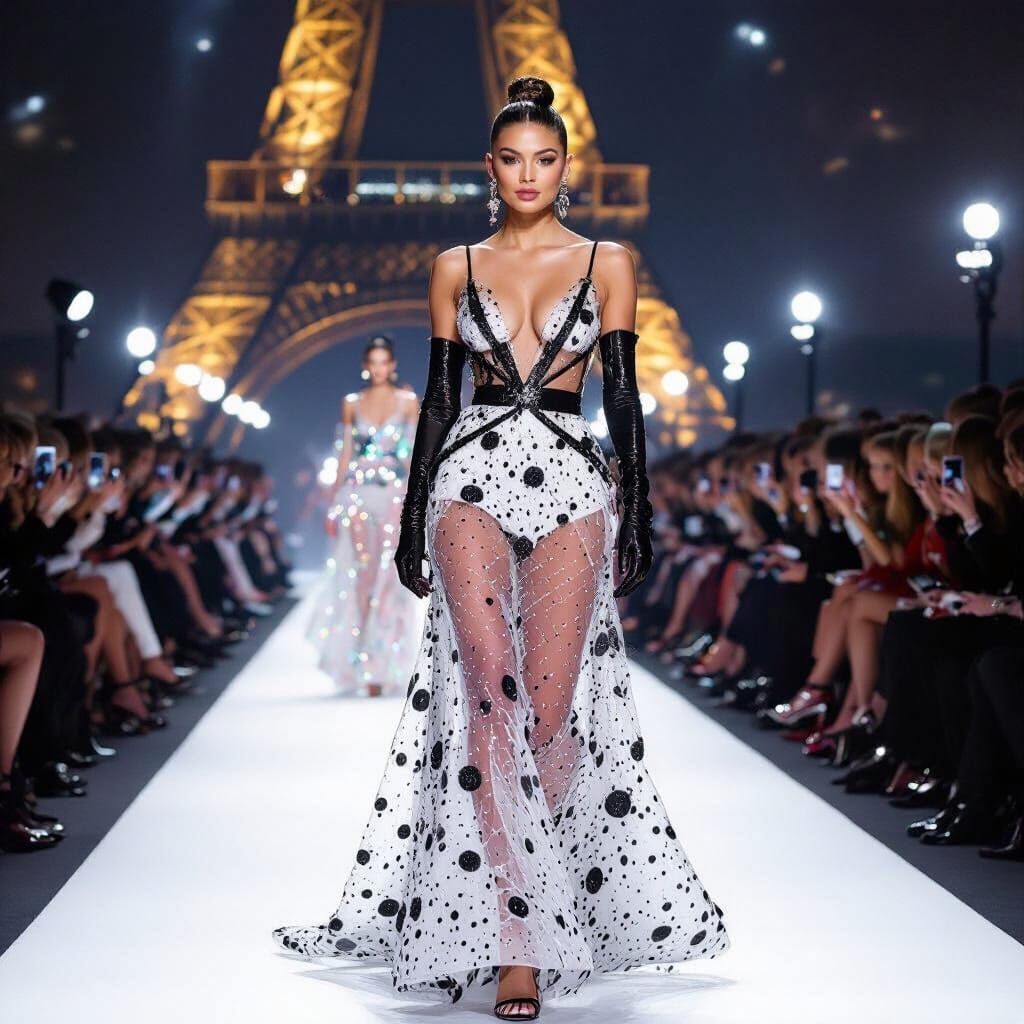 Paris Fashion Show with Eiffel Tower and Kylie Jenner