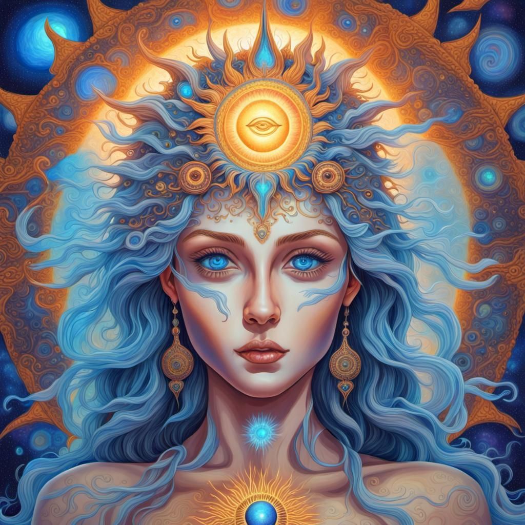 Goddess in a Holographic Astral Illustration