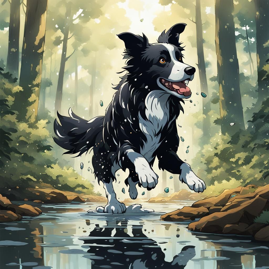 Border Collie Dances in Forest: Anime Key Visual