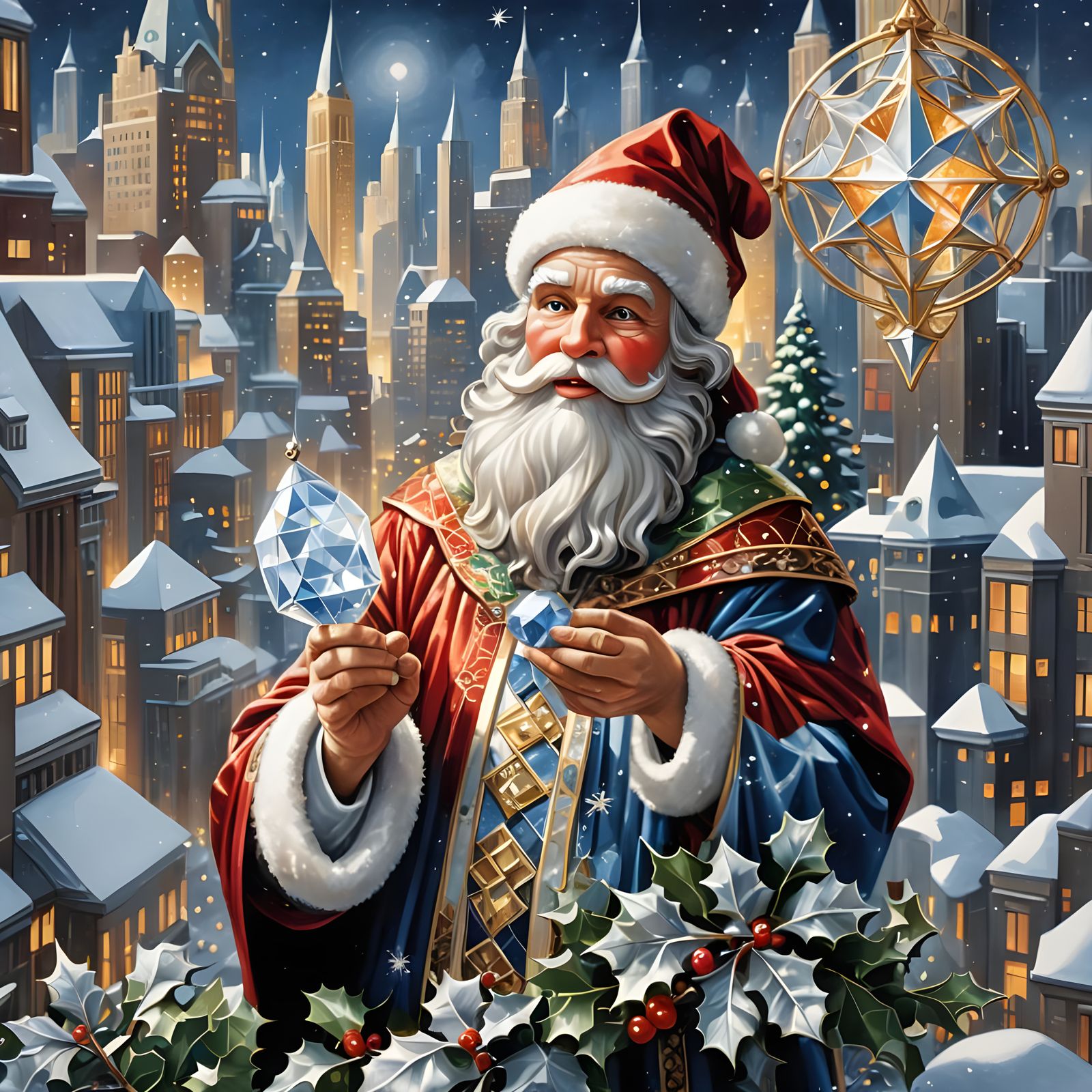 Luxurious Art Deco Christmas Scene with Santa Claus