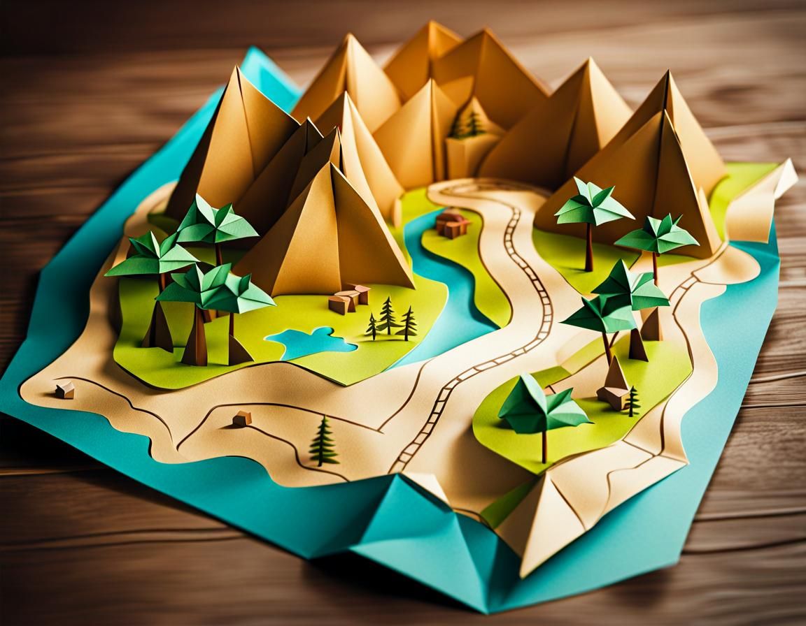 Treasure Map of a Secret Island in Papercraft Style