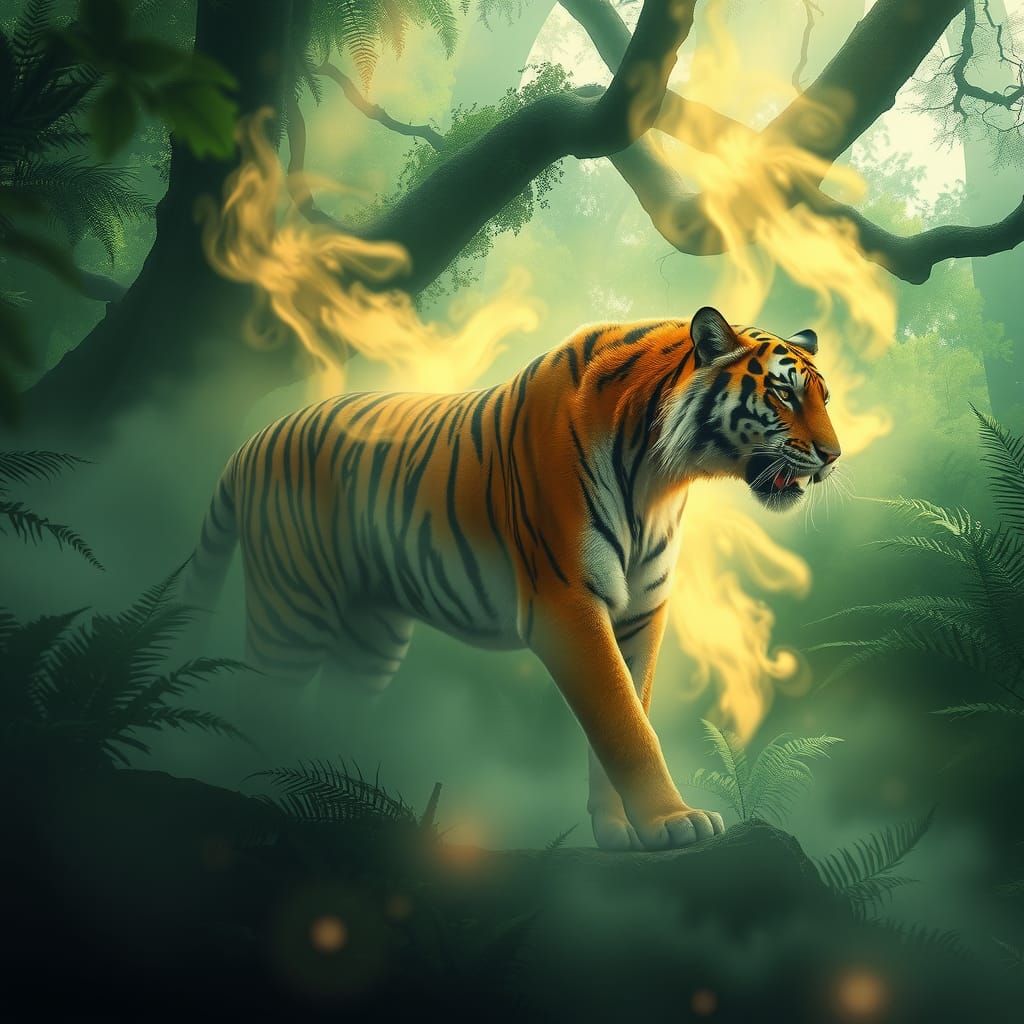 Ethereal Smoke Tiger in Emerald Jungle
