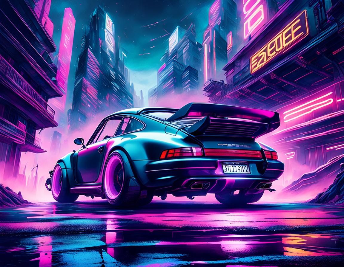 Cyberpunk Porsche in a Fantastical Realm