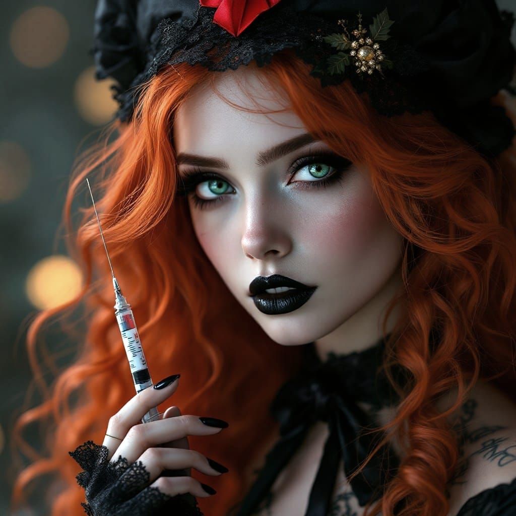 Gothic Christmas Winter Nurse in Hyperrealistic Digital Art