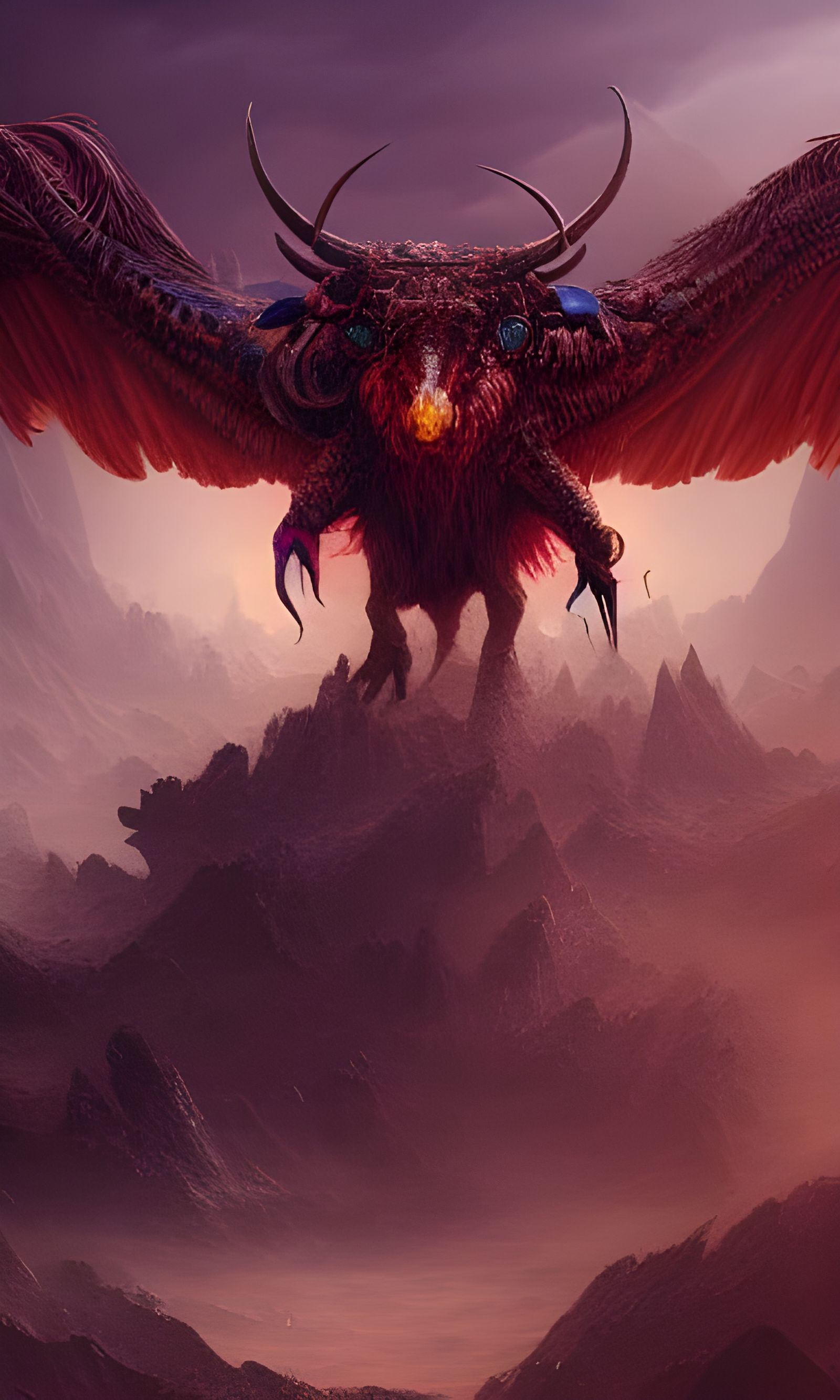 Epic Winged Beast in Intricate Fantasy Landscape