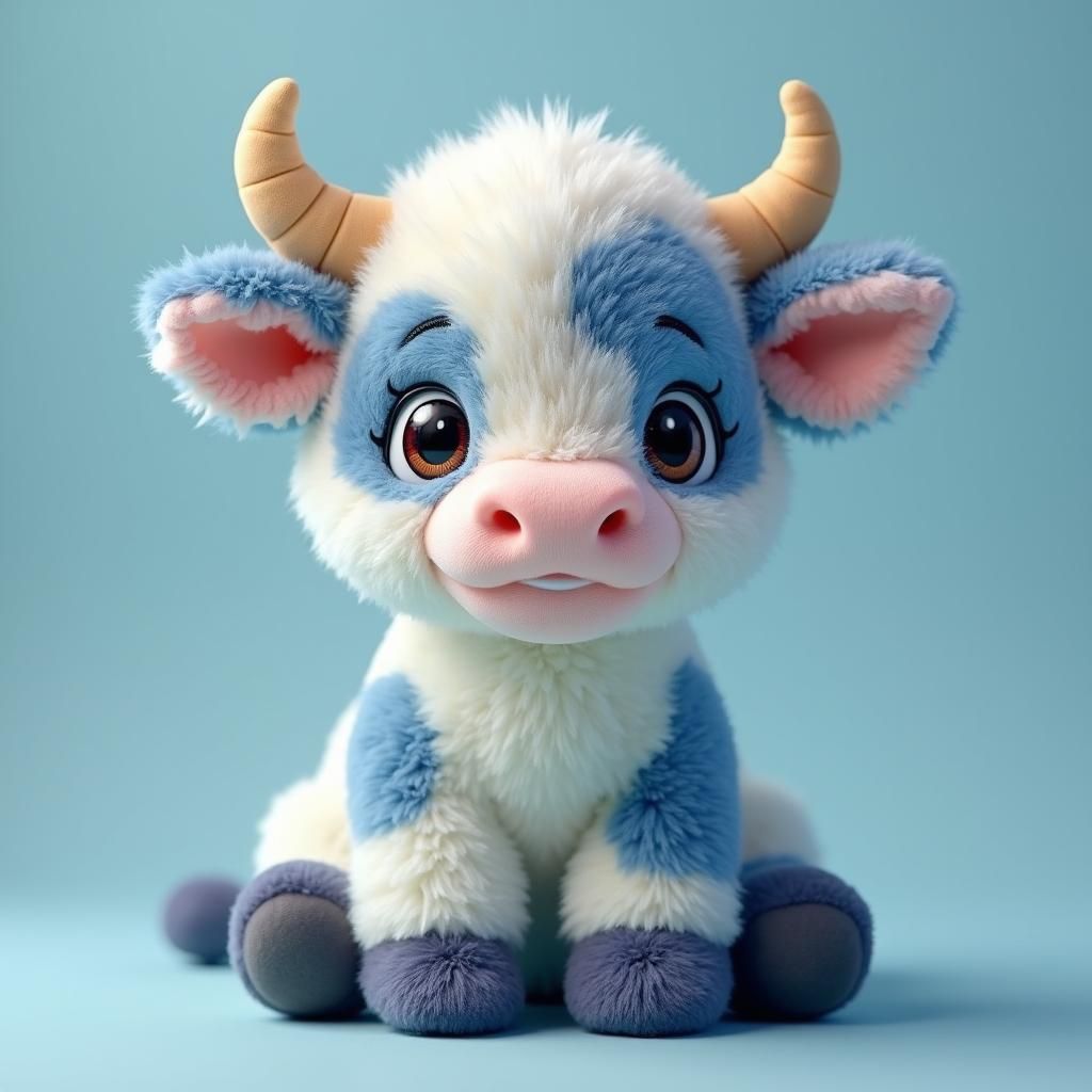 Fluffy Blueberry Cow Plush Toy with Cute Eyes