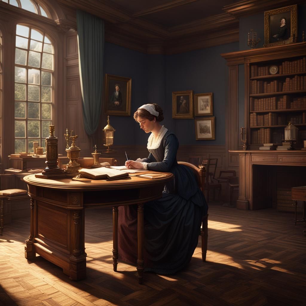 Jane Austen Writing in Early 19th Century House