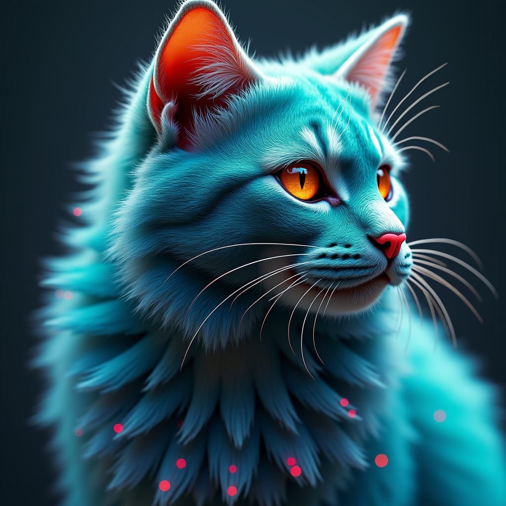 Iridescent Cat: Hyper-Realistic Matte Painting