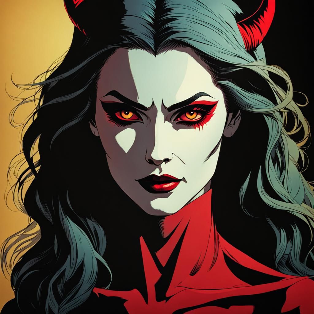 Devil Woman Full Body Portrait as Graphic Novel